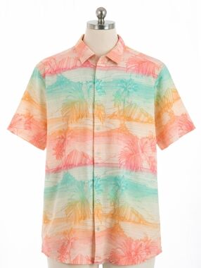 Tommy Bahama Nova Wave Mens Tropical Palm Print Button Down Shirt Multicolor XL